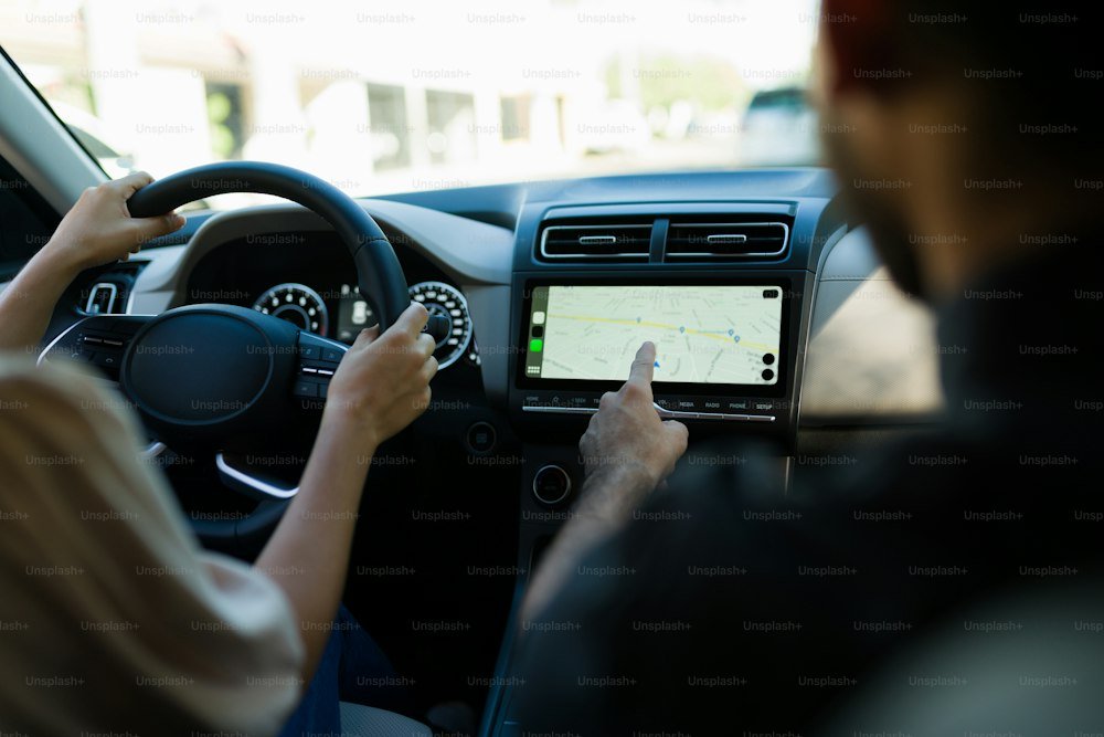Modern car dashboard navigation and vehicle electronics display