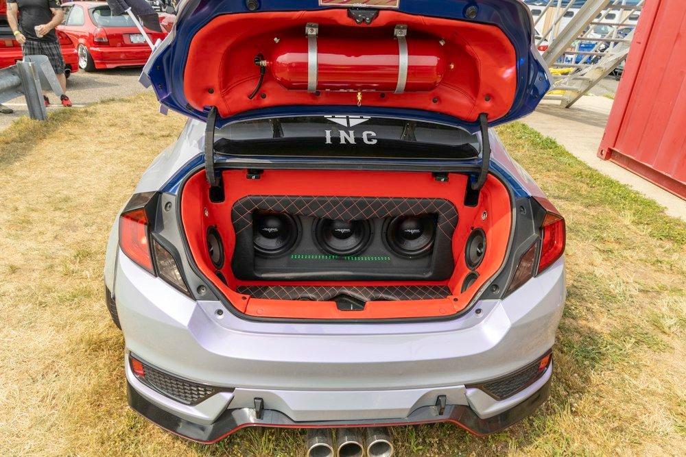 Custom automotive trunk subwoofer sound system installation